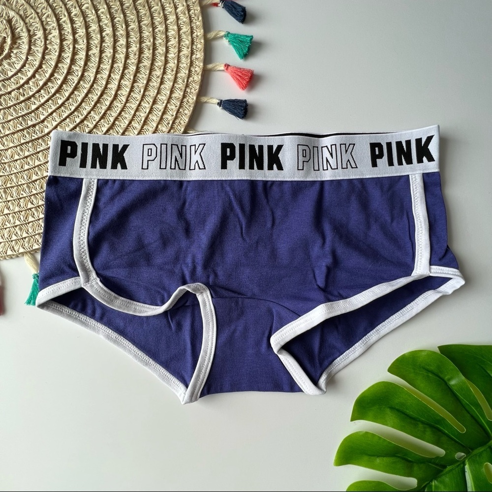 Victoria's Secret PINK Logo Boyshort Panty Indigo Blue Small NEW